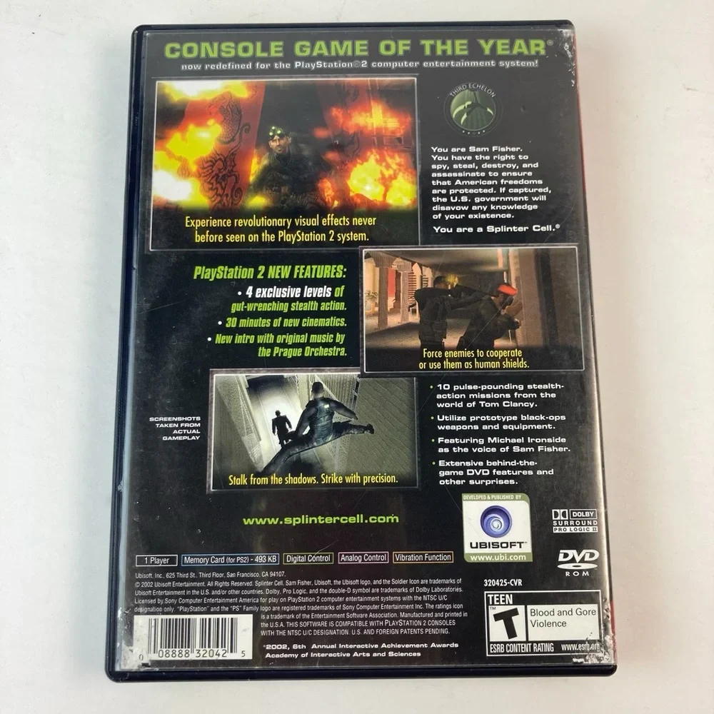 Tom Clancy's Splinter Cell  PlayStation 2 Splinter Cell Stealth Action Redefined